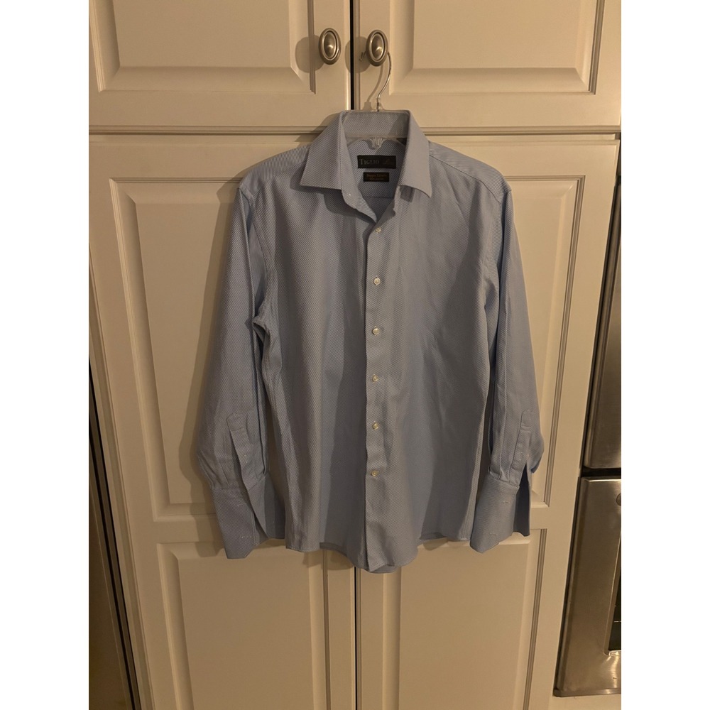 Tiglio Luxe Doppio Ritorto Cotton Dress Shirt Blue White Stripe 15 32/33 French